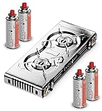 campingkocher gasflasche FEST & STABIL: Robustes Metallgehäuse, automatische Piezozündung für schnelle, einfache, feste und stabile Zündung ohne Zündhölzer. Windschutz und der Druckregler ermöglichten die beste konstante Leistung. Die Flamme ist stufenlos durch Drehknopf regulierbar. Brenndauer 1,5 bis 3 Stunden (abhängig von der Gasregulierung).