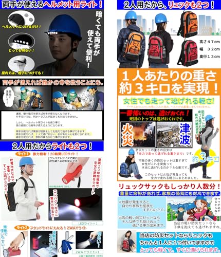 株式会社ペアークレーン ヘルメット付き 防災セット 2人用 の商品画像 2