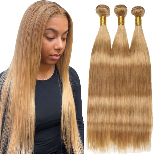 Human Hair Bundels 27 Honey Blonde Straight hair Bundels 3 Bundels 300g 18 20 22 inch 8A 100% Unprocessed Brazilian Virgin 27 Honey Blonde Straight Human Hair Bundels Weave Extensions Hair