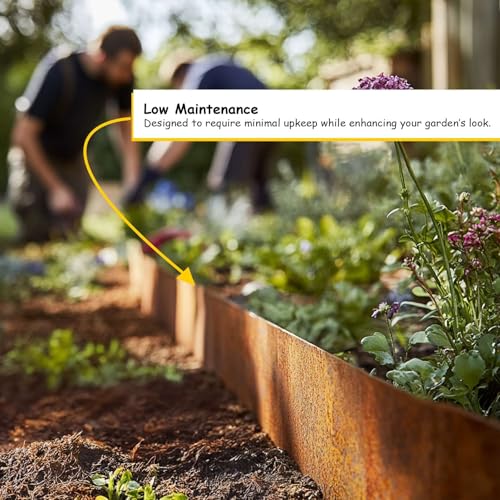Image of Corten Steel Metal Lawn Edging 5 Metre (16.5ft), Roll, Pre-Rusted Metal Garden Edging 14 cm High, Easy to install Garden Edge Border, Safety Gloves Included (RUST, 5M)