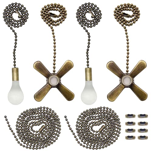 Iceyyyy Bronze Ceiling Fan Pull Chain Set Including 4Pcs Beaded Ball Fan Pull Chain Pendant, Extra 8Pcs Beaded and Pull Loop Connectors, 2Pcs 35.4 inches Fan Pull Chain Extension