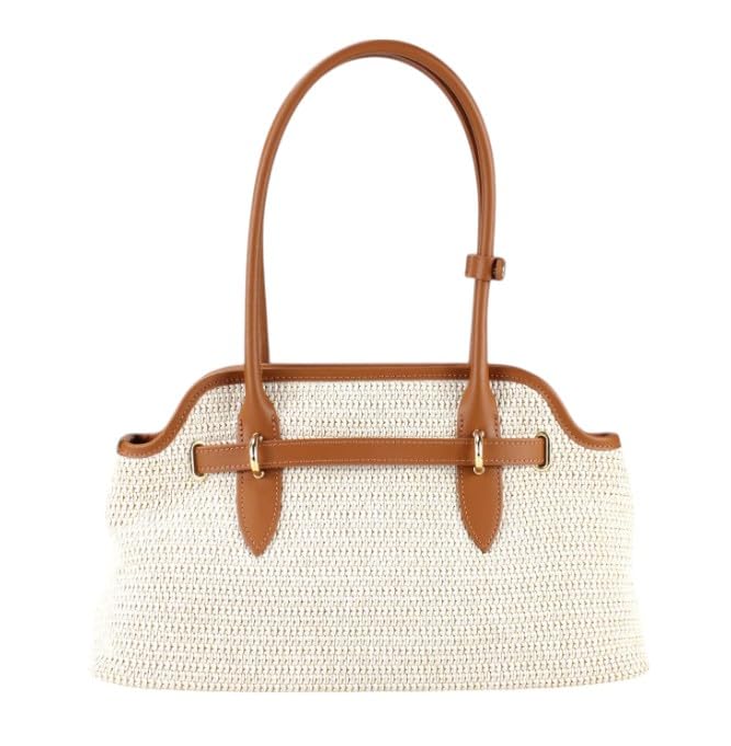 Donna Borsa a Spalla in vera Pelle e Rafia Modello RODI 38x20x11 Made in Italy