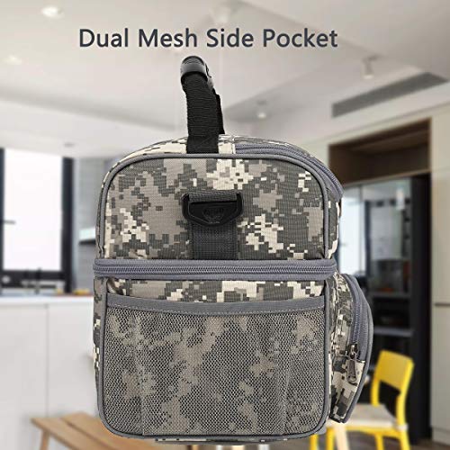 Flowfly Double Layer Cooler Insulated Lunch Bag Adult Lunch Box Large Tote Bag For Men, Women, With Adjustable Strap,Front Pocket And Dual Large Mesh Side Pockets,Digital Camo #TOP5