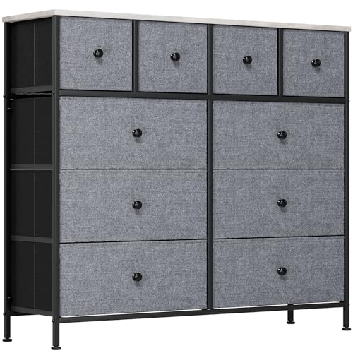 Clevich Cajonera Dormitorio, con 10 cajones de Tela, Tablero de Madera, Estructura de Metal, Adecuada para Dormitorio, salón, habitación de los niños, Oficina, Pasillo, Pasillo (Gris Oscuro)
