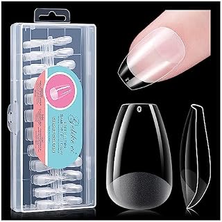 Gelike ec Short Nail Tips 240PCS Clear Nail Tips Kit for Soak Off Nail Extensions, Pre-Buff PMMA Soft Gel Full Cover Nail Tips Break Resistant Gel Nail Tips Resin Fake Nails Tips 12 Size-SHORT ALMOND