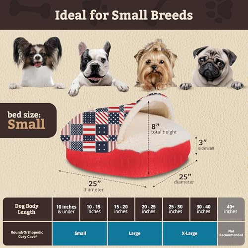 Image of Snoozer Cozy Cave Dog Bed, Round Covered Dog Bed, Starpatch Red Diamond (S)