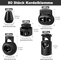 REJOECE 80 db Fekete Zsinórzár Készlet - 5/8 mm Cipőfűző Rögzítő, Kétutas Zsineglezáró Kabátokhoz, Sportruházathoz, Hátizsákokhoz, 4m Rugalm 2