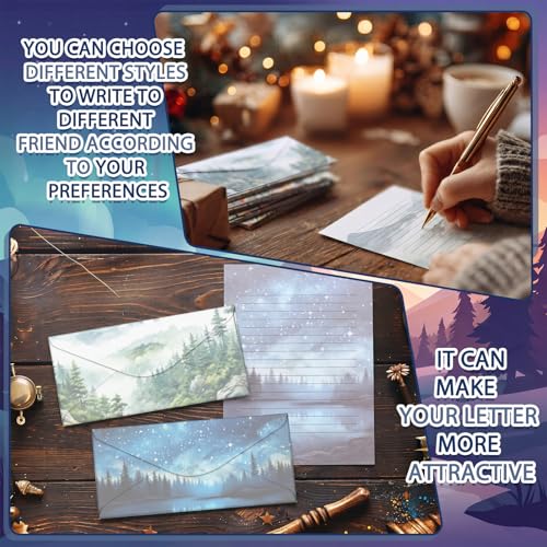 Image of TaoBary 160 Pcs Stationery Paper Kit 50 Double Sided Stationery Papers with 50 Matching Envelopes and 60 Round Dot Sticker, 10 Design(whimsical Watercolor Illustration Starry Night, 8.5 x 11 Inch)
