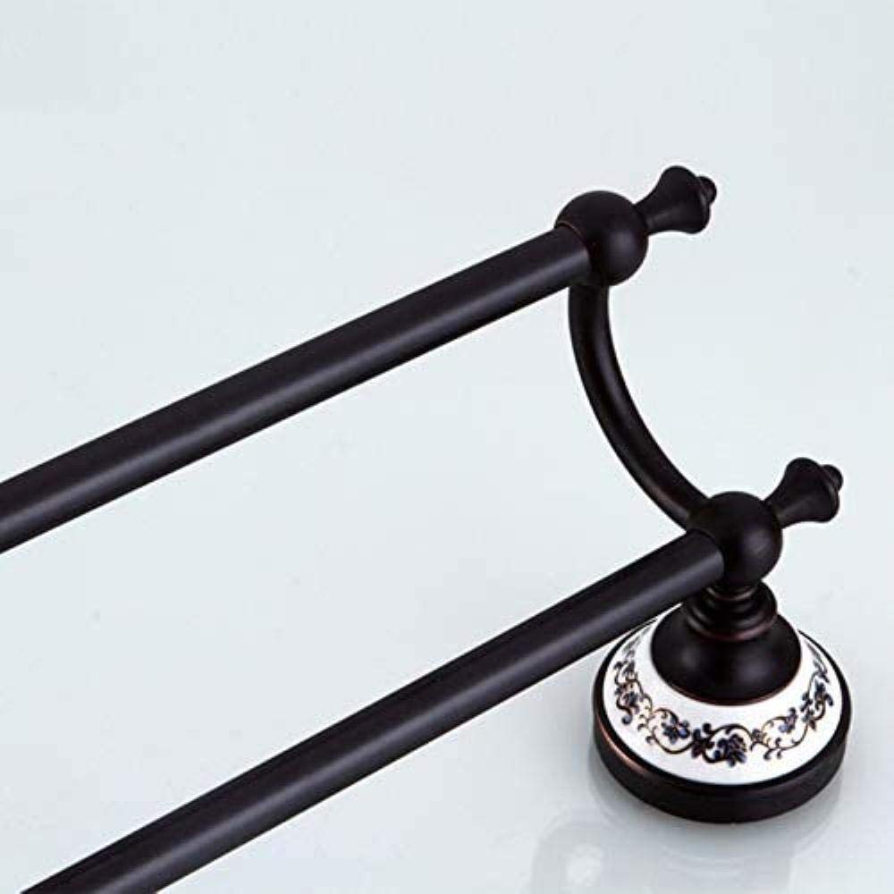 Stendino Portasciugamani Portasciugamani da bagno in rame nero/Portasciugamani doppio Scaffale da parete Ampliamento della parete 61,5 * 26 * 12 cm Appendiabiti a torre Anello a mano Decorazione
