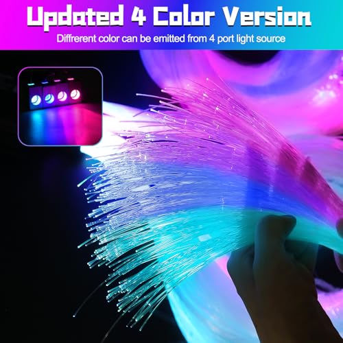 Image of Split 4 Colors 12W Car Starlight Headliner Kit 600pcs*0.02in*9.8ft with APP&RF Remote,RGBW Fiber Optic Strands Star Roof Lights,4 Port Engine Sound Activated Star Ceiling Lights for Car /Home Decor