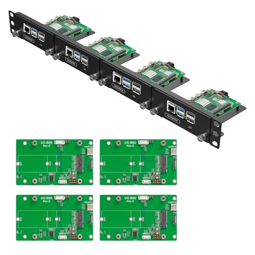 Support Rack 1U Raspberry Pi 5 quadruple slot avec cartes d'extension PCIe M.2 NVMe