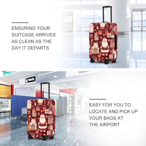 Image of Allover Christmas Luggage Cover - Red Background with Santa, Gifts and Snowmen Pattern, Dense Holiday Design for 24 26 Inch Travel Bag