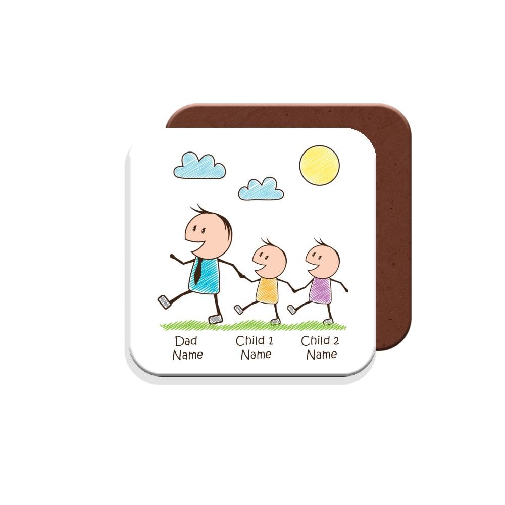 MUGGZ Personalised - Daddy Coaster with 2 Kids - Personalise with Names - Gift for Dads - Giftset - Made in The UK