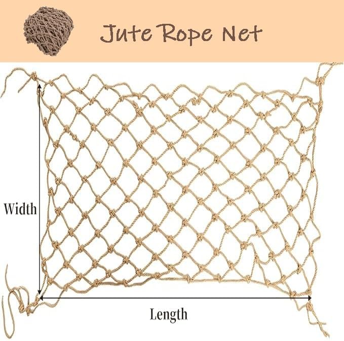 7x10FT / 2x3(M) Safety Hemp Rope Net, Heavy Duty Climbing Net, Tree House Climbing Rope Neting, for Balcony Stairs Fence Railing Garden Playground Protection Brown