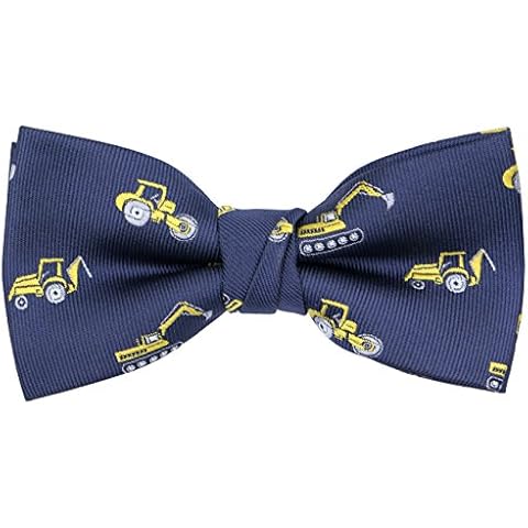 OCIA Boys Dinosaur Sharks Pattern Pre-Tied Bowtie Kids Adjustable Bow Tie Navy Yellow (Engineering vehicle) Cover