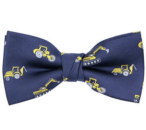 OCIA Boys Dinosaur Sharks Pattern Pre-Tied Bowtie Kids Adjustable Bow Tie Navy Yellow (Engineering vehicle)