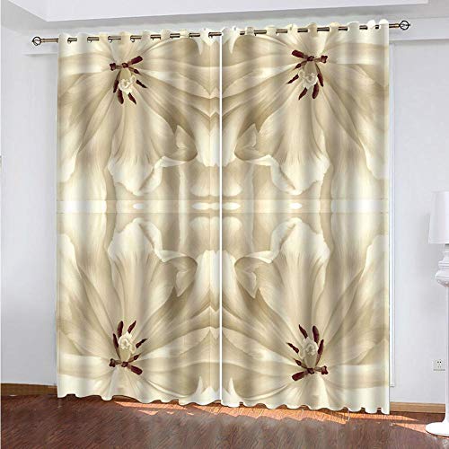Paire de rideaux occultants à isolation thermique avec motif fleurs et plantes blanches de luxe - 280 x 250 cm - Pour salon, chambre à coucher, bureau