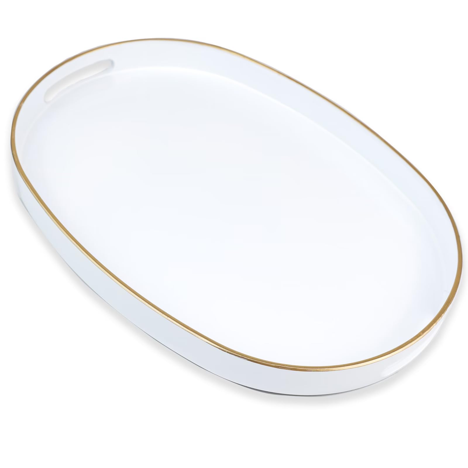 White Oval Decorative Tray with Handles, Versatile Serving Tray for Coffee Table, Ottoman, Ideal for Serving, Displaying, Organizing
