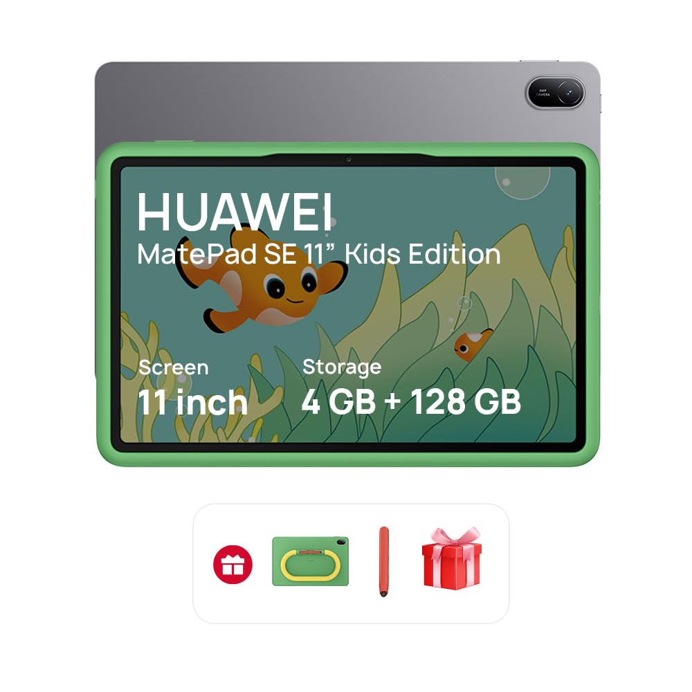 HUAWEI MatePad SE Kids Tablet, 11-inch Eye Comfort Display, Large Capacity Battery, 4GB+128GB, Kids Corner, Parental Control, Wifi, cover - inbox, Nebula Gray + FOC
