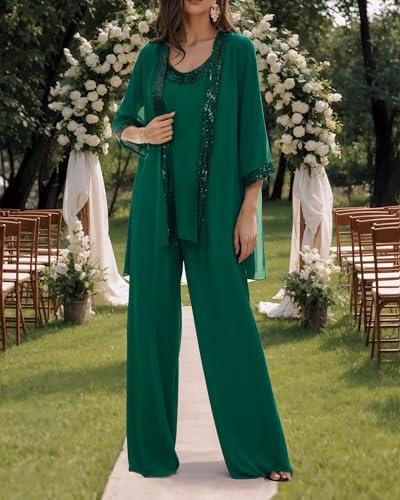 3 Pieces Mother of The Bride Dresses Pant Suits Chiffon Wedding Guest Groom Formal Outfit Sets Sequins with Jacket4