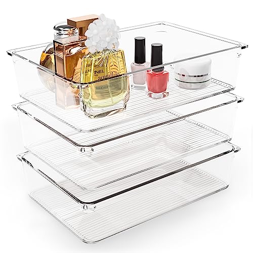 SOVATON 3 St&uuml;ck gro&szlig;e Schubladen Organizer 15,5 * 23,2 cm, Schubladen Ordnungssystem, Schreibtisch Schubladentrenner, Schubladeneinsatz K&uuml;che Bad B&uuml;ro, Aufbewahrungsbox Make Up Kosmetik Schminktisch