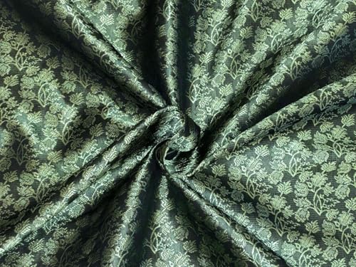 Tissu brocart de soie d'exception vert et kaki jacquard luxe BRO1070