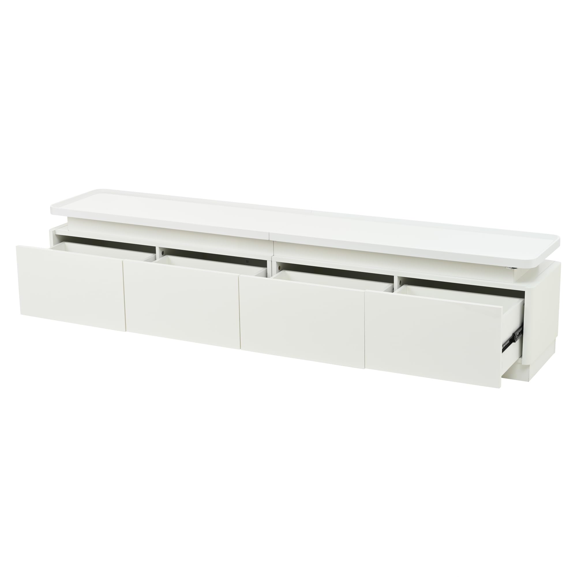 SACOOL Gabinete de TV blanco de alto brillo 180 x 34 x 40 cm con LED y 4 cajones, soporte de TV y gabinete de TV, tablero y mesa de TV, armario de TV y mesa de TV adecuado para televisores de 80