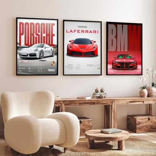 Image of kotart Big Sports Car Framed Posters Gift Items for Boys Room Wall Decoration Bedroom Living Room Office Studio Decor | Car Poster Frame for Wall Decor Set Of 3 Size | Design 931 Black (13x17 Inch)