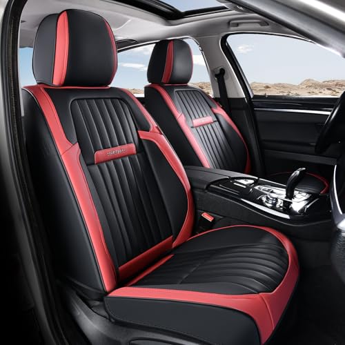 Image of Coverado Car Seat Covers Front Seats, Seat Covers for Cars, Car Seat Protector, 2-Pack Car Seat Cushion Nappa Leather, Waterproof Seat Covers Carseat Cover Universal Fit for Most Cars(Red&Black)