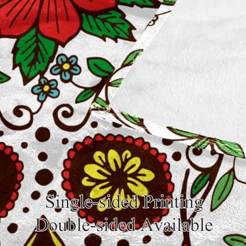 Couverture polaire fleur de crâne : plaid microfibre doux et chaud haute densité