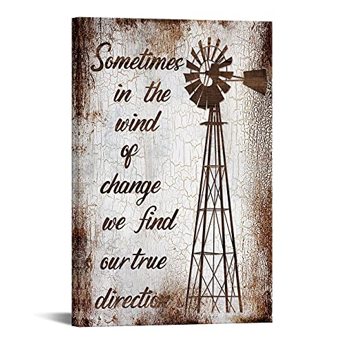 Farmhouse Canvas Wall Art for Living Room Vintage Windmill with Inspirational Quote Pictures Painting on Canvas Rustic Brown Home Wall Decor Framed Artwork Ready to Hang 24×36