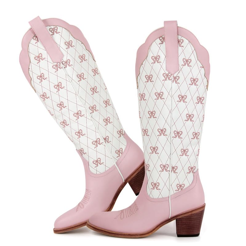 MissHeel Bow Boots for Women Knee High Cowgirl Boots3