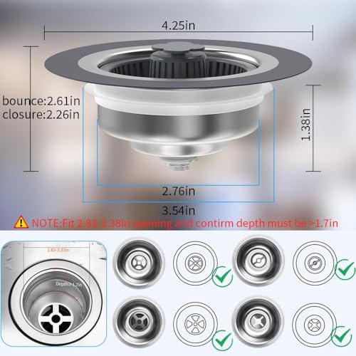 Colador y tapón de fregadero de cocina 3 en 1 acero inoxidable miniatura 4