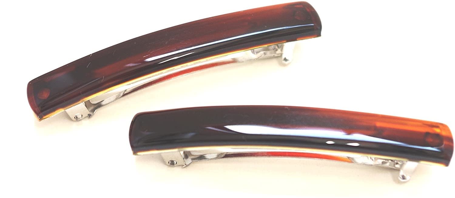 フランス製ベーシック一文字バレッタ6㎝【ヘアアクセサリー】NO.02-0267 (ベッコウ2本セット)