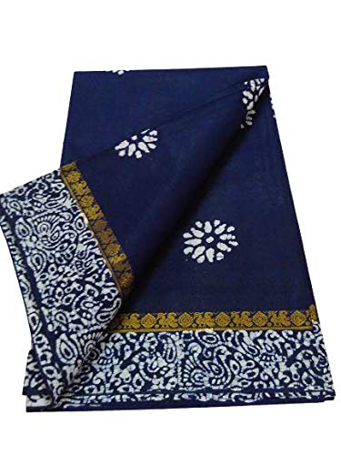 Navy Blue Amri Fashion Women's Bhathini Cotton Saree (Sari) Dark Blue Color & Border | With Blouse Piece | 6.3 Mts