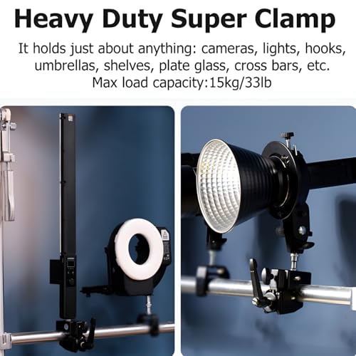 BOLLUMA Super Abrazadera con Perno de 1/4 "y 3/8" para cámaras, luz estroboscópica de Flash, Paraguas, Soporte de luz, estantes, Placa de Vidrio, Barra Transversal, Accesorios de Audio de Video - imagen 3
