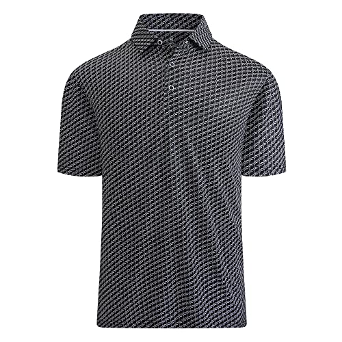 WARHORSEE Golf Polo Shirts for Men Short Sleeve Wrinkle Free 4 Way Stretch Moisture Wicking Performance Collared Tshirts,BlackWave,L