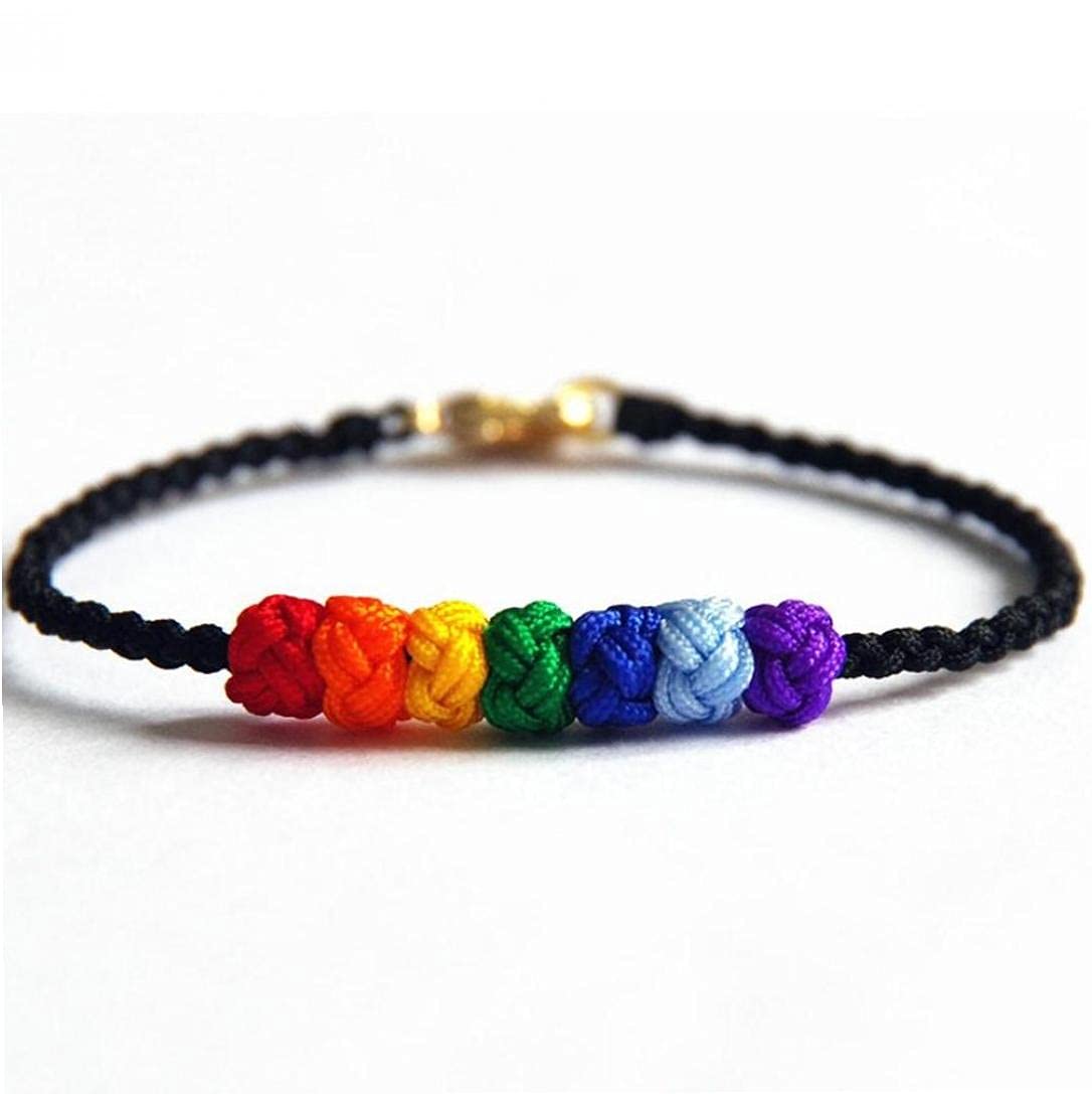 Tossper Men's Rainbow 2 Pieces Nylon Lgbt Pride Bracelet Wo Adjustable Hand-Woven Friendship Rope Bracelet Pride Bracelet