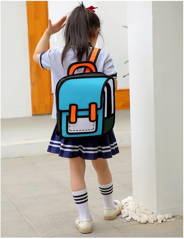 Miniatura 5 de 3D Jump Style Kawaii Mochila Sketch Lindo Dibujo de dibujos animados 2D Dibujo de papel cómico Anime Suministros escolares Fun Daypack, Azulclaro,