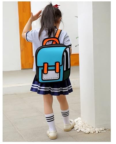 3D Jump Style Kawaii Backpack Sketch Cute Cartoon 2D Drawing From Comic Paper Anime Bookbag School Supplies Fun Daypack (Light Blue) #TOP3