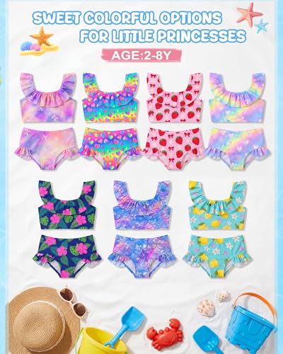 Image of Xaatren Toddler Girl Swimsuits 2 Piece Kids Ruffle Trim Bathing Suit with Adjustable Strap Summer Cute Tankini for 2-8 Years