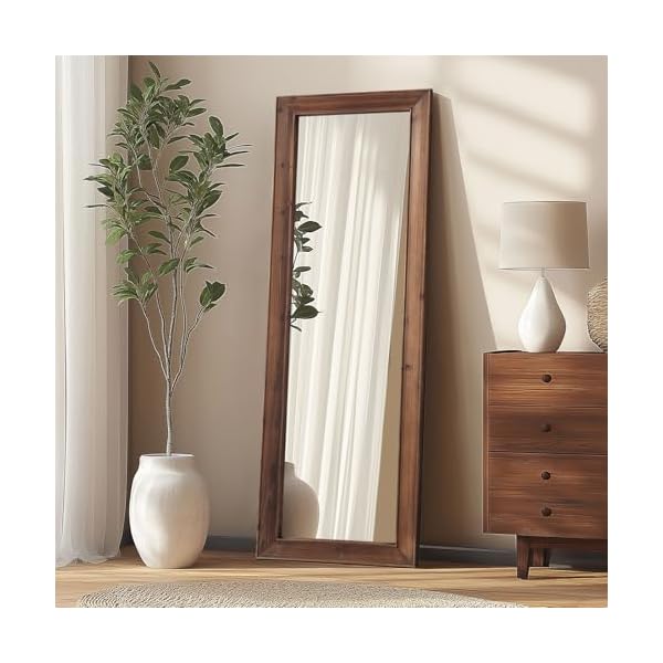 Rustic farmhouse full length mirror 64x21 wood frame floor mirror with stand free standing mirror leaning or hanging full body mirror tempered glass long mirror for bedroom living room brown  urban country home decor