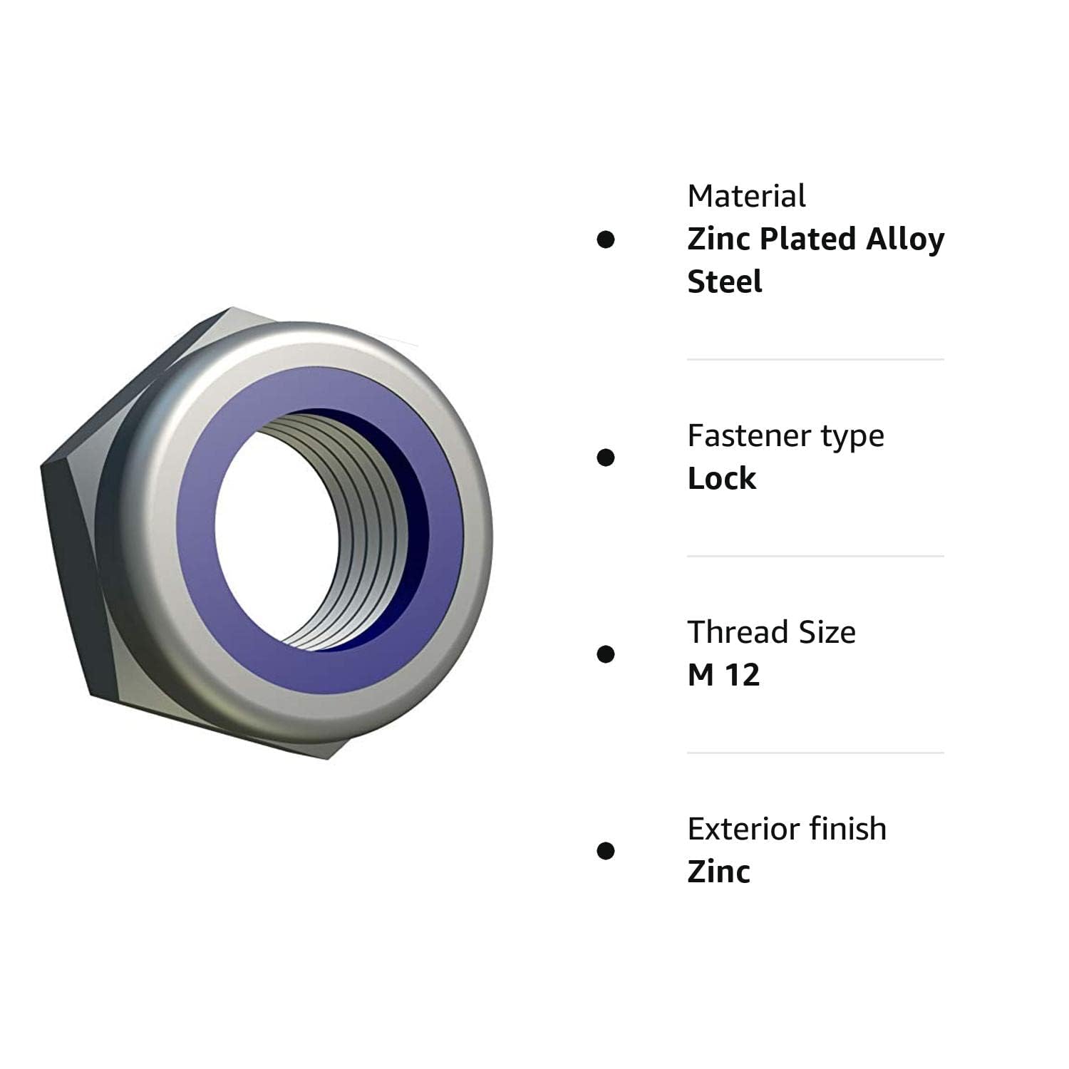 M12 Dadi Di Acciaio Legato Zincato (5 Pezzi) Antisvitamento Autobloccante Con Nylon Inserti E Zinco Rivestimelio - Dado Flangiato Di Bloccaggio ISO 10511 DIN 985 (12mm Ø)
