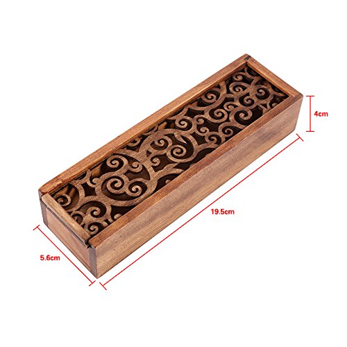 Image of Joyzan Wooden Pen Box, Wood Pencil Storage Case Retro Stash Organizer | Removable Cover Rectangular Ballpoint Pen Display Holder Gift Desktop Office Necklace Bracelet Jewelry Cosmetic