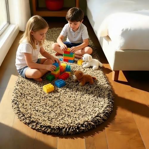 Image of Fluffy Silky Micro Fiber Polyster Carpet /Runner for Bedroom, Study Room, Playing Room, Guest Room ETC. 2x5 Feet, (Beige and Black Mix)