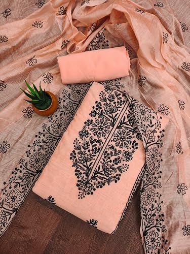 Image of Sidhidata Cotton Women's Chanderi Embroidery Work Unstitched Salwar Suit Dress Material With Chanderi Embroidered Dupatta