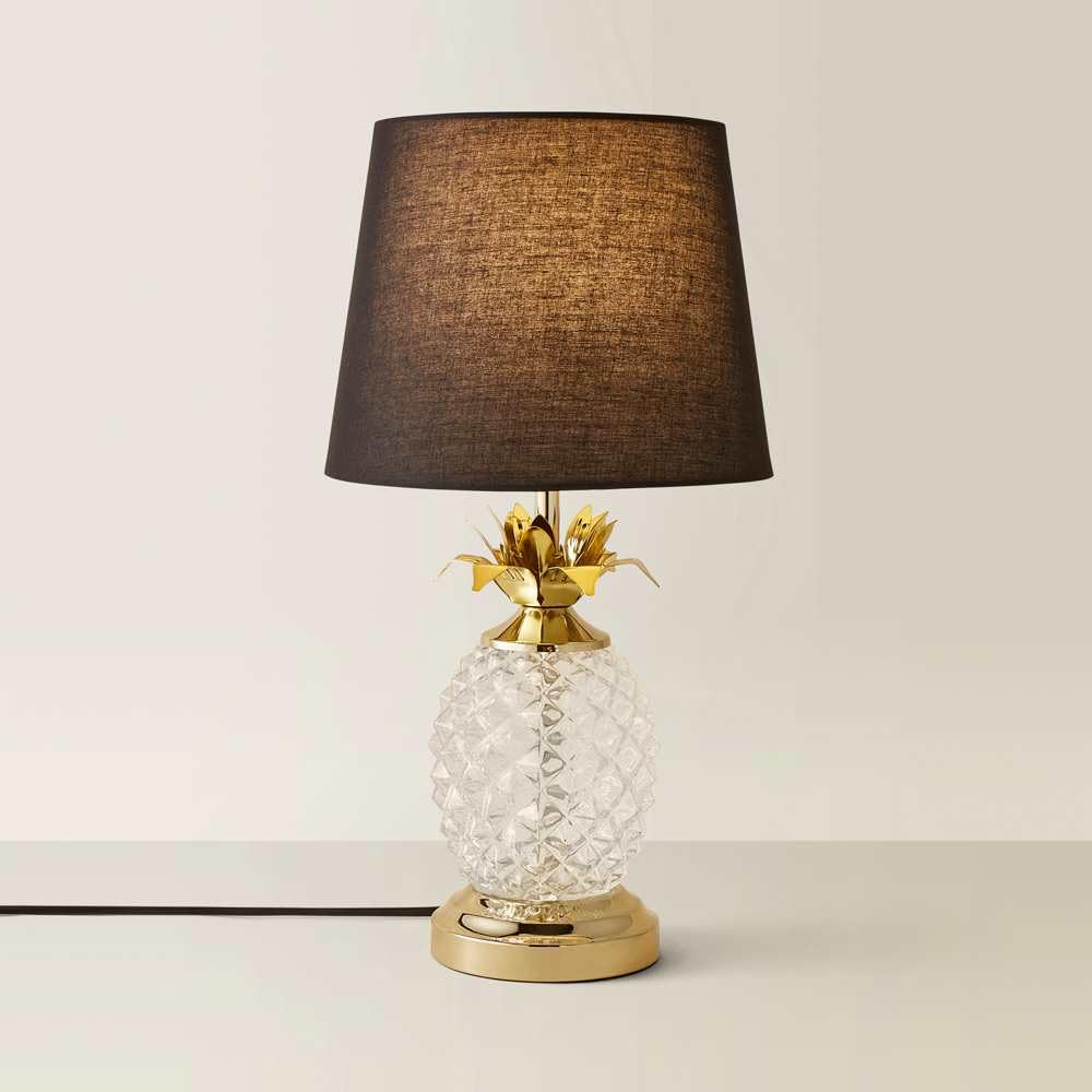 MiniSun | Modern Gold and Clear Glass Pineapple Touch Table Lamp with a Black Shade | Table Lamps, Home Décor & Improvement Essential | Includes 5W LED Bulb [3000K Warm White]