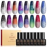 ROSALIND Color Changing Gel Nail Polish Set, 8 PCS Temperature Color Change Nail Gel Polish Reflective Nail Art for Women