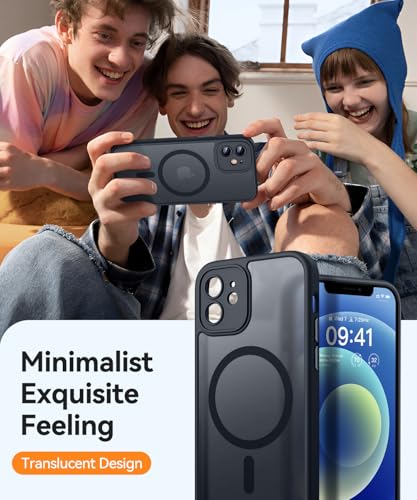 Image of CANSHN Magnetic Compatible with iPhone 12 Case, Upgraded [Full Camera Protection] [Compatible with Magsafe] [Translucent Matte] Shockproof Protective Phone Case Cover 6.1 Inch - Black