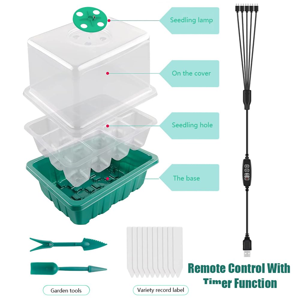 Mini Serra Con Luce Per Germinazione - 5 Vassoi Semina Con Timer, Coperchio Trasparente - Foto 5